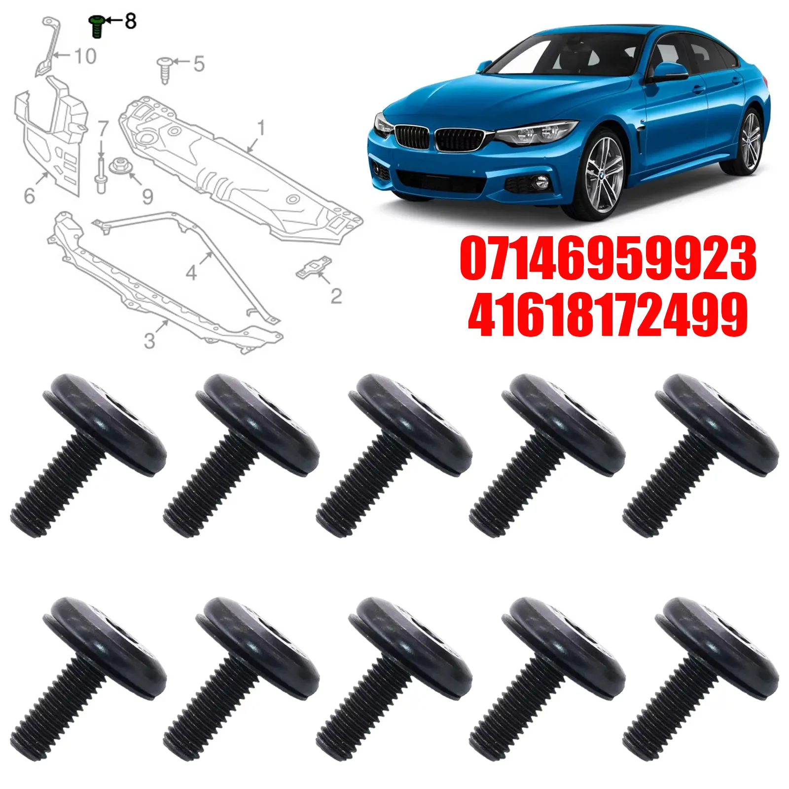 T30 Torx-Head Bolt Headlight Mounting Bolt Screw Front Center Upper Radiator Support M6x18 07146959923 41618172499 For BMW