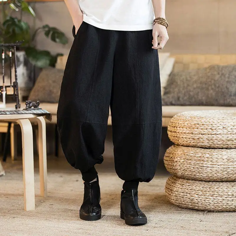 

Loose Summer Youth Men's Lantern Pants Ethnic Clothing Wide Leg Trousers Cuffed Casual Loose Fit Harlan Pants Cleanfit Style
