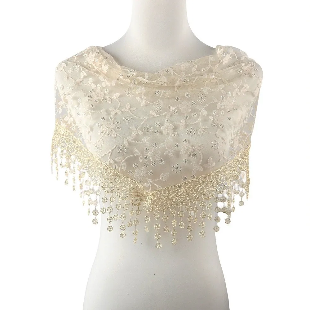 New Breathable Lace Triangle Headscarf Embroidered Solid Color Floral Embroidery Shawl Head Accessory Hijab Scarf