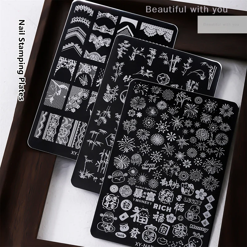 

9.5X14.5cm Big Size Nail Stamping Plates Fireworks Bamboo Love Designs Nail Art Template For DIY Nail Decor Stencils