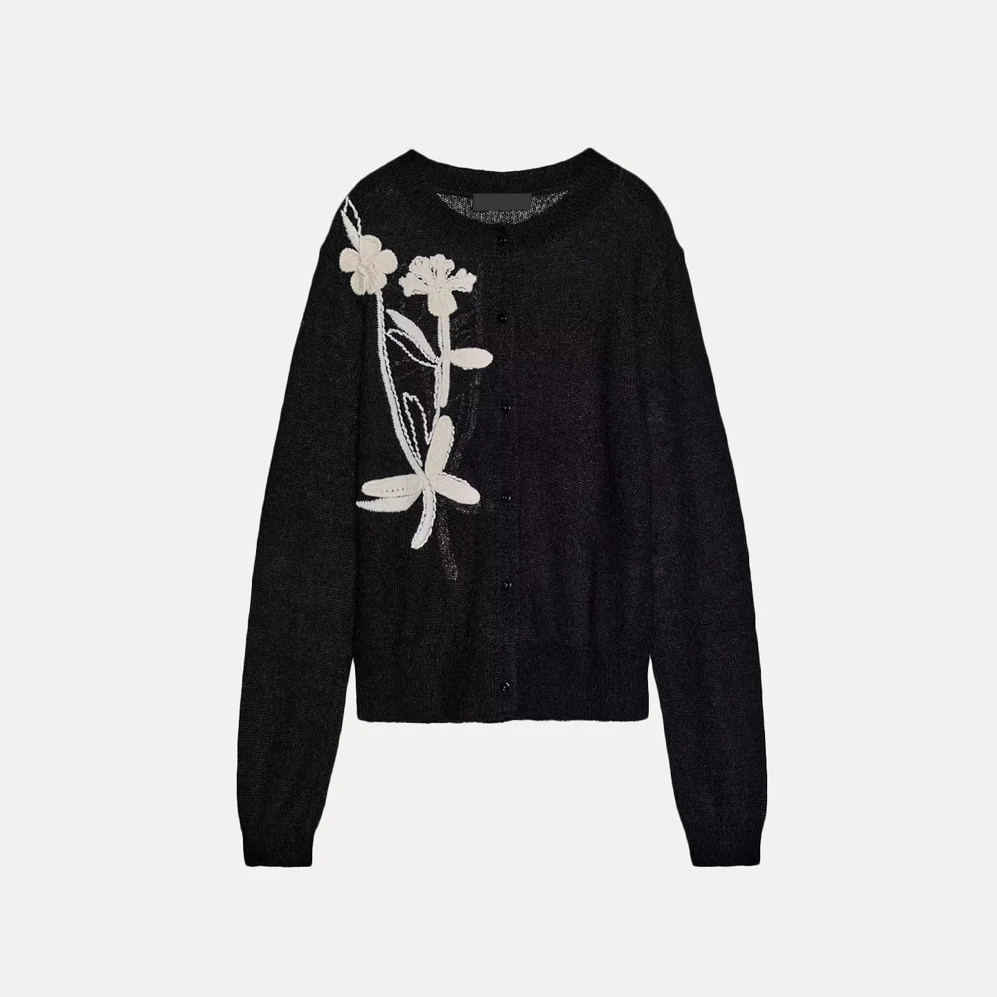 Z Mujer Faionable Ele Jaet de punto 2025 Recién llegado Bordado floral Prendas de abrigo versátiles Cárdigan redondo Ne