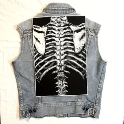 1PC Spine Skeletons Printed Large Back Patch Chest Radiograph Iron On Patches For Clothes Jacket Ribcage Bones Goth DIY Gift