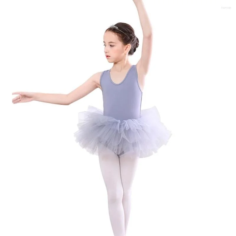 Podiumkleding Meisjes Balletdans Effen Kleur Ronde Hals Mode Tutu Rok Mouwloze Bodysuit Eendelig Gymnastiek