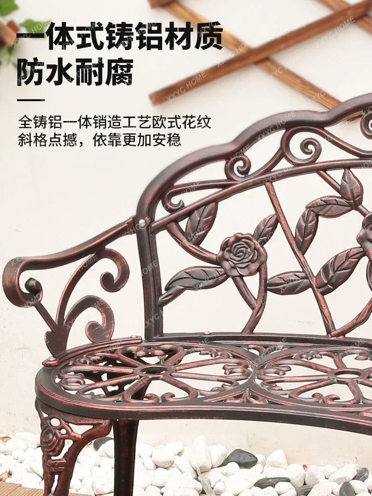 

Park Chair Outdoor Bench Long Stool Garden Courtyard Leisure Iron Flower Backrest Chair Outdoor Seat Cast Aluminum