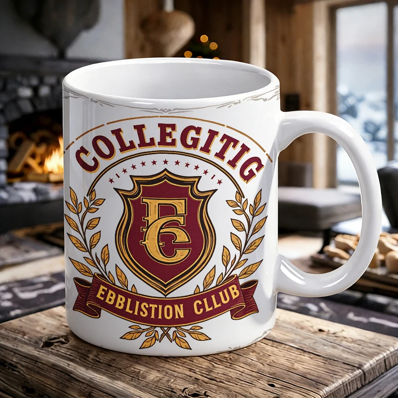 

Retro College Style Shield Badge Ceramic Mug, Coffee Mug, Milk Cup, Office Tea Cup, Drinking Cup,Gift for Friends,Fade-Resistant