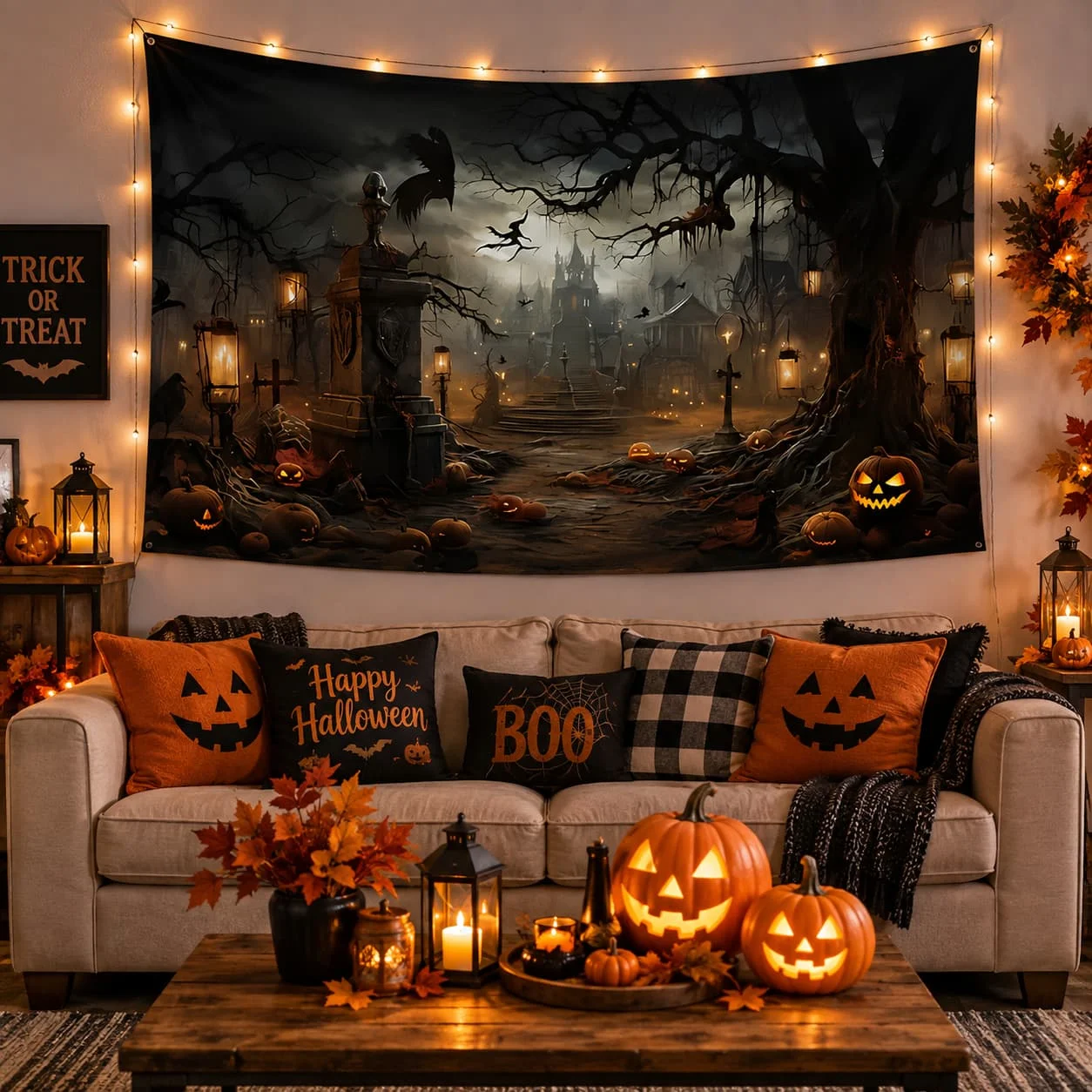1pc 1pcs Suitable for Halloween Themed Photography Backdrop - Gothic Graveyard Castle with Tombstones & Castle, Spooky Party Decoration for /Outdoor Graveyard Scene Setup, Instant Haunted Ambiance for Photo Shoots, 2D Flat