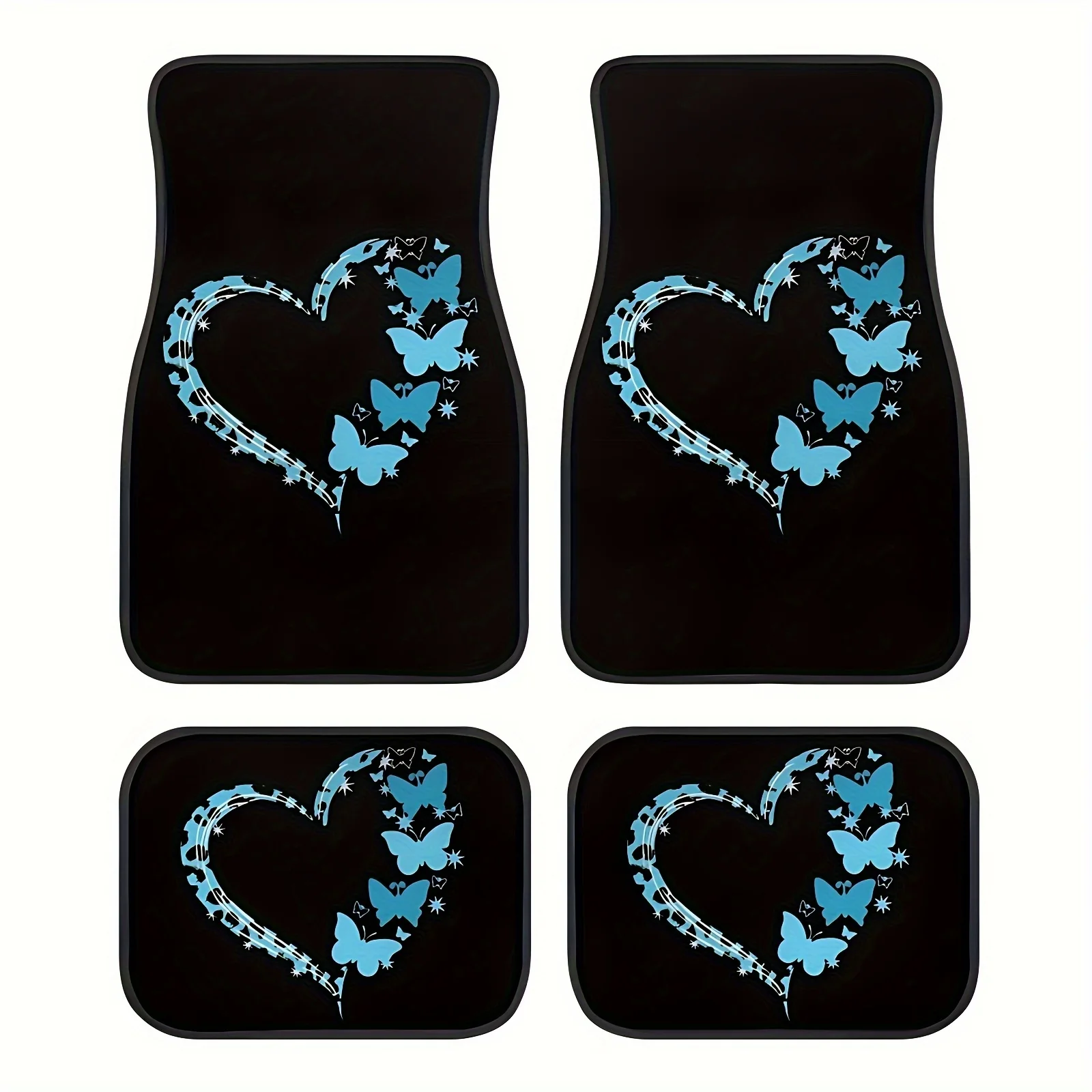 

4pcs Heart And Butterfly Pattern Car Floor Mats- Absorbent, Comfortable Crystal Velvet Vehicles Floor Mats, Front& Rear Full Cov