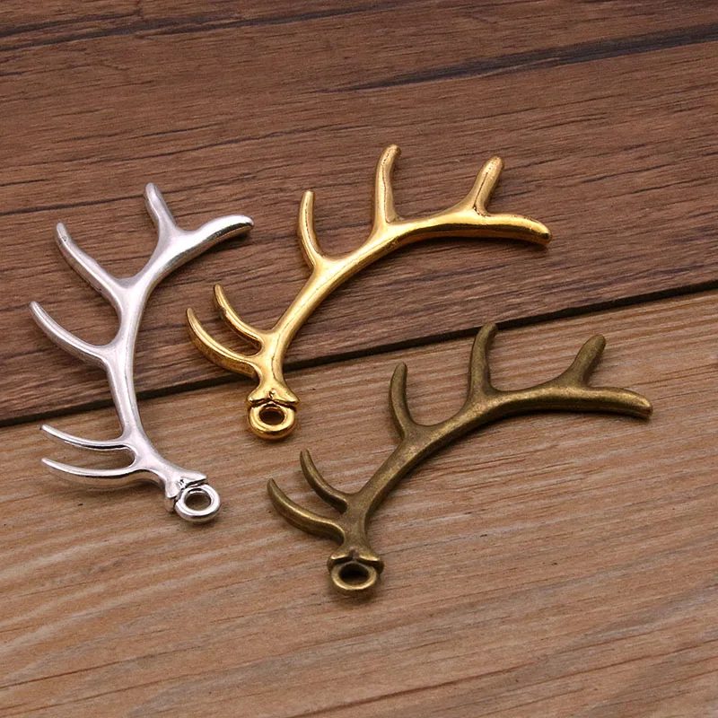 3PCS 30*65mm Metal Alloy 3 Color Antlers Deer Head Charms Animal Pendant For Jewelry Making DIY Handmade Craft