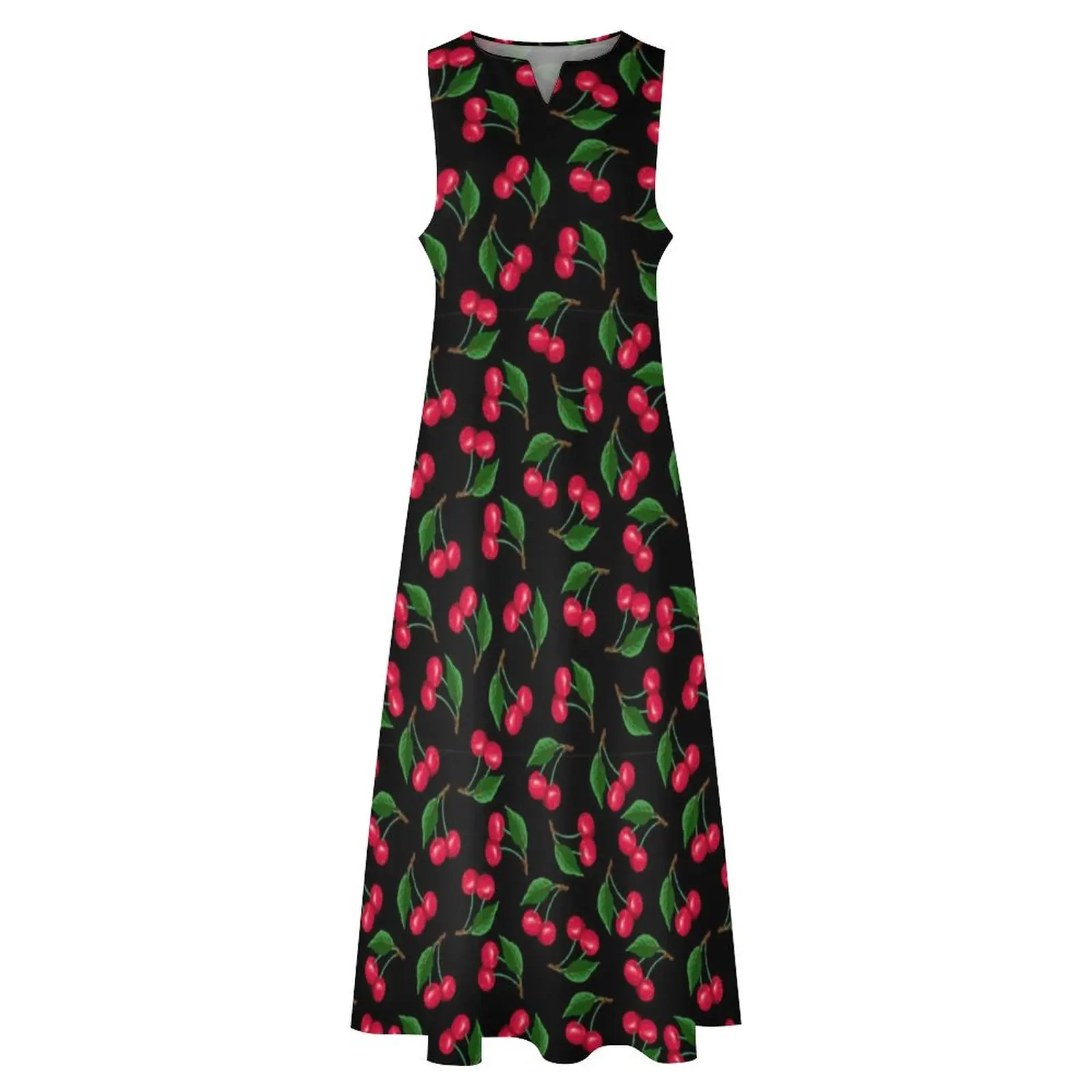 Abito da frutta carino Primavera Rosso Acquerello Ciliegie Street Style Boho Beach Abiti lunghi Grafica femminile Elegante abito maxi di grandi dimensioni