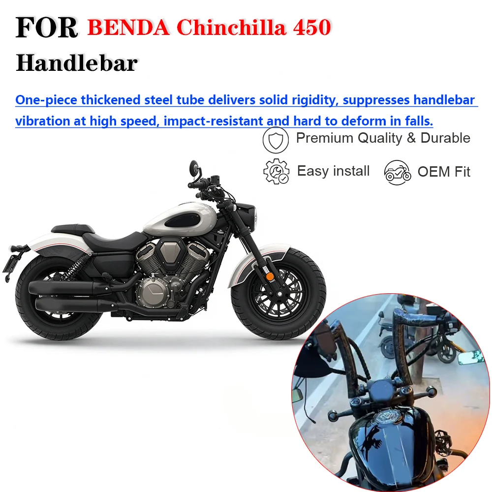 Motorcycle Modified 2 Inch 51mm Diameter Thickened Ape Hanger High Rise Handlebar Steering Bar Accessories For BENDA Chinchilla