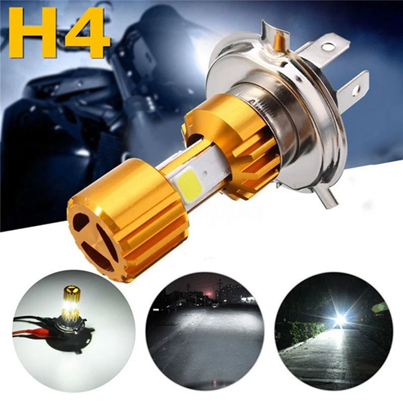 H4 Motorcycle 10W LED 3 COB Motorcycle Headlight Bulb 500LM Hi/Lo Beam Light