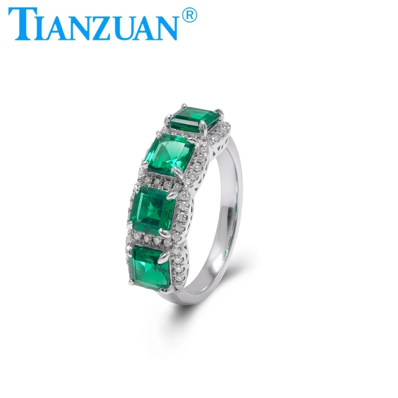 New 5x5mm Main Stone Emerald Green Rings Asscher Shape 925 Sterling Silver Wedding Party Gifts Fine Jewelry Everyday Accessories