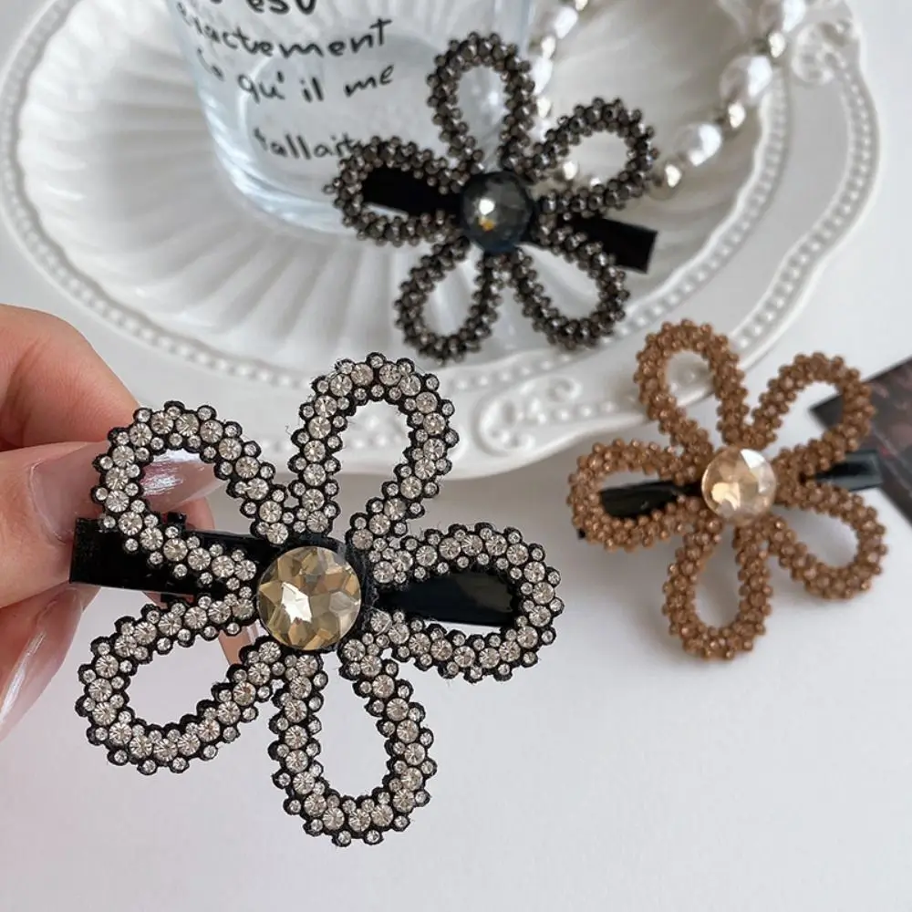 Hair Accessories Zircon Rhinestone Hair Clip Korean Style Diamond Flower Hairpin Champagne Hollow Shiny Duckbill Clip Girls