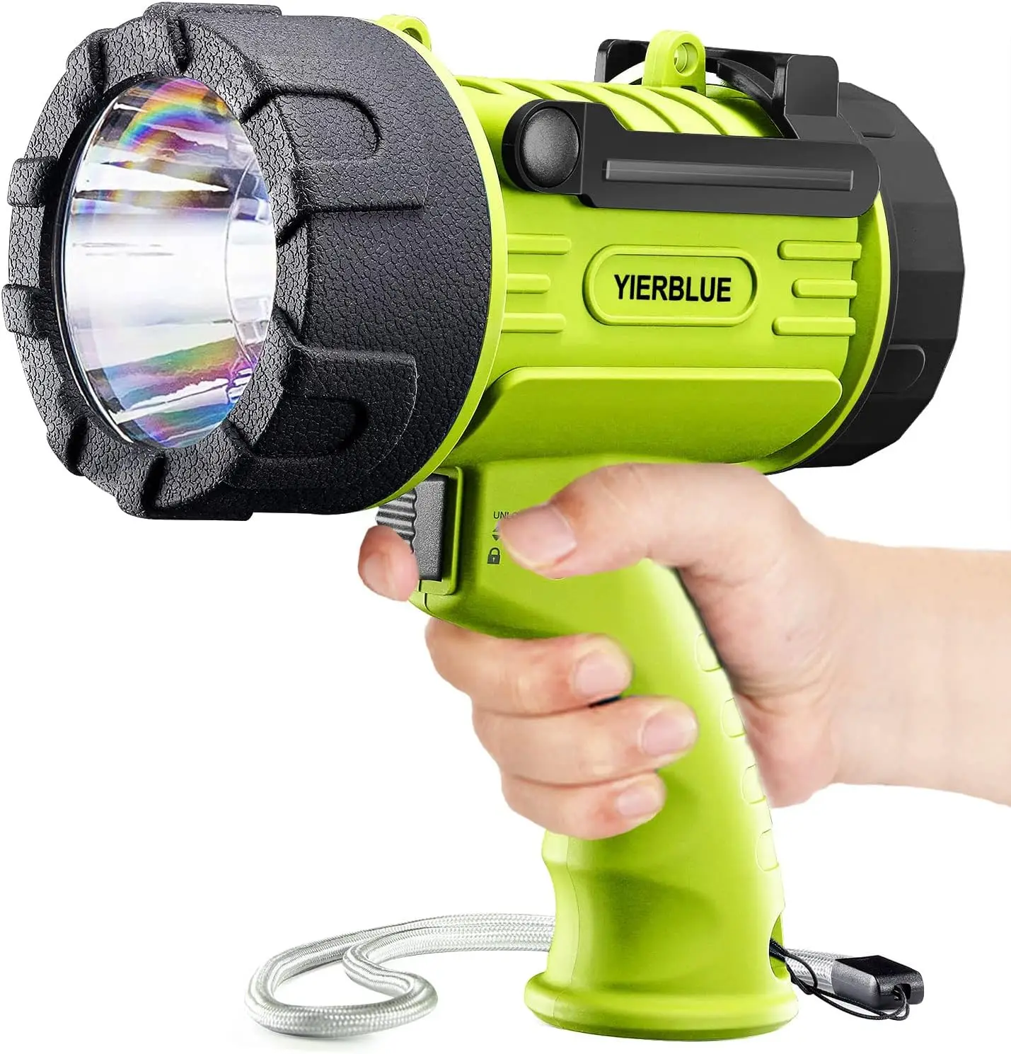 

Rechargeable Spotlight with 100,000 Lumen LED, IP67 Waterproof, Long Runtime, Foldable Stand & Red Lens