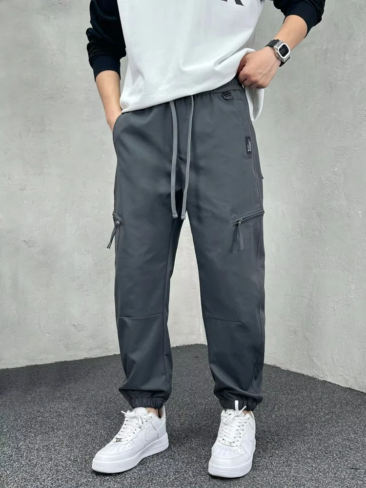 2024 Autumn New Men's Outdoor Rainproof Cargo Pants High Quality Stylish Zipper Design Casual Loose Straight Trousers