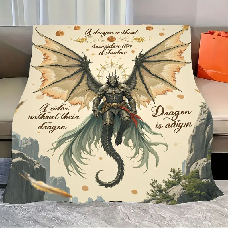 

1pc Flannel Blanket "Dragon Rider Fantasy Blanket - Mythical Adventure Style"