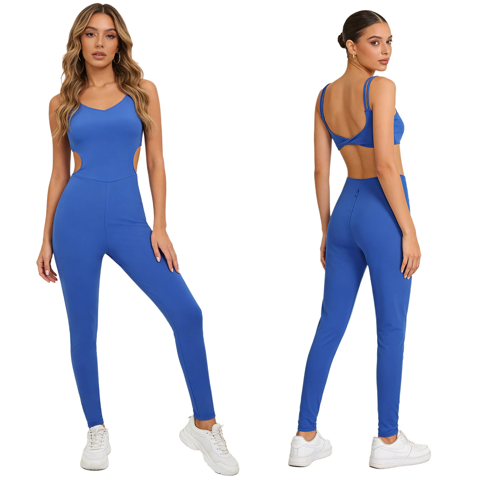 

Женский бесшовный комбинезон для йоги без рукавов, спортивный боди с перекрученной спинкой, комбинезон для спортзала с двойными бретелями-спагетти и молнией на промежности