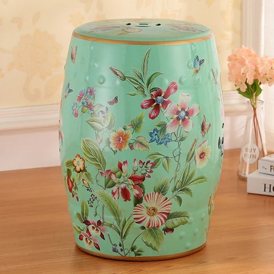 Butterflies In The Flowers Classical Modern Style Ceramic Drum Stool