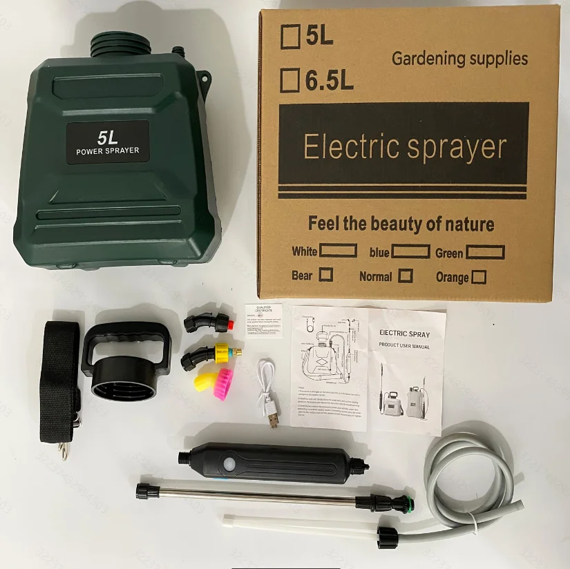 1.35 Gal/5L Battery Sprayer, 3 Spray Nozzles And Adjustable Shoulder Strap, Perfect For Garden, Lawn, Farm, Car Wash