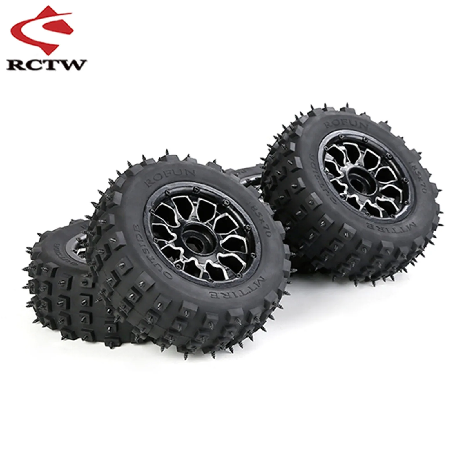 Front Rear Knobby Metal Wheel Nail Tire 4pc Size:185x70  for 1/5 Losi 5ive-t Rovan Lt Kingmotor X2 Fid Dtt Ql Truck Parts