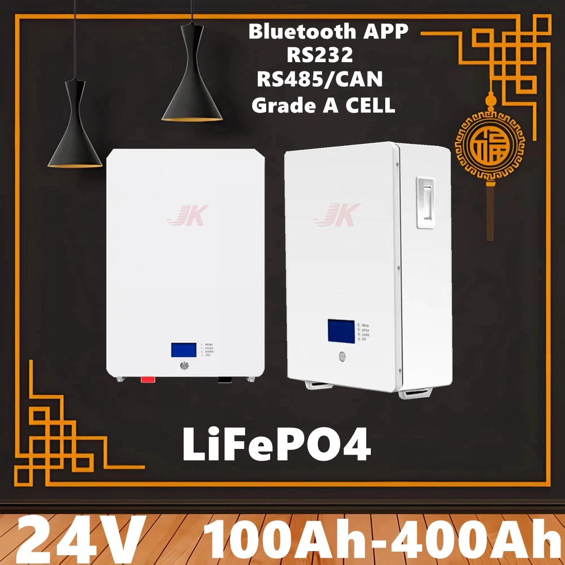 

24V 400Ah LiFePO4 Battery 150Ah 200Ah 300Ah 100Ah Lithium Batterie with RS232 CAN RS485 for 2KW 5KW inverter Solar System