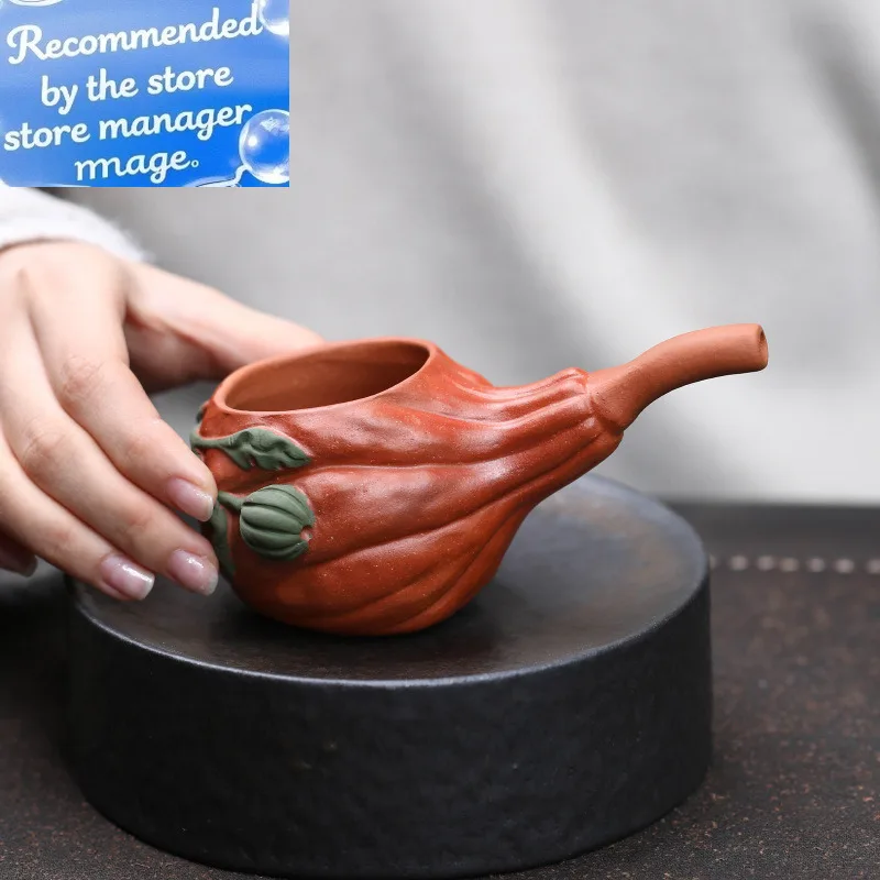 

150mml Yixing Zisha Handmade Biomimetic Pumpkin Hand Held Tea Pitcher Pour Tea Cha Hai Dispenser Justice Cup Fair Mug Cha Craft