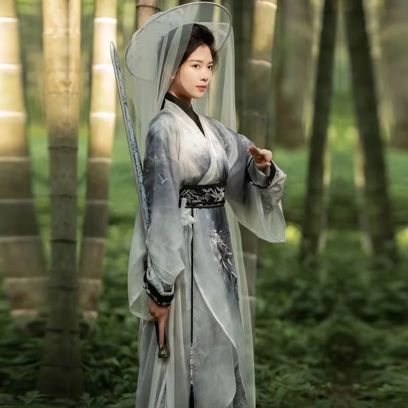 Traditional Chinese Embroidery Hanfu Dress Weijin Period Men Women Straight Costume Vintage Immortal Cosplay Stage Show Clothing