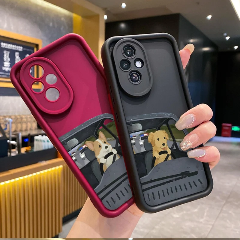 Coque de téléphone créative et amusante avec motif de couple de chiens au volant pour Huawei Honor 400 200 100 90 80 Lite Magic 8 7 6 5 Pro – Housses souples et mignonnes