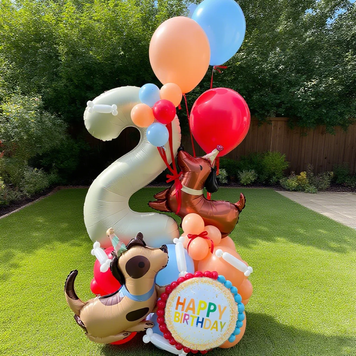Milchweißes digitales Säulenballon-Set mit niedlichen Hunde-Aluminiumfolienballons für Jubiläums- und Geburtstagsfeiern (0-9) – Detail 2
