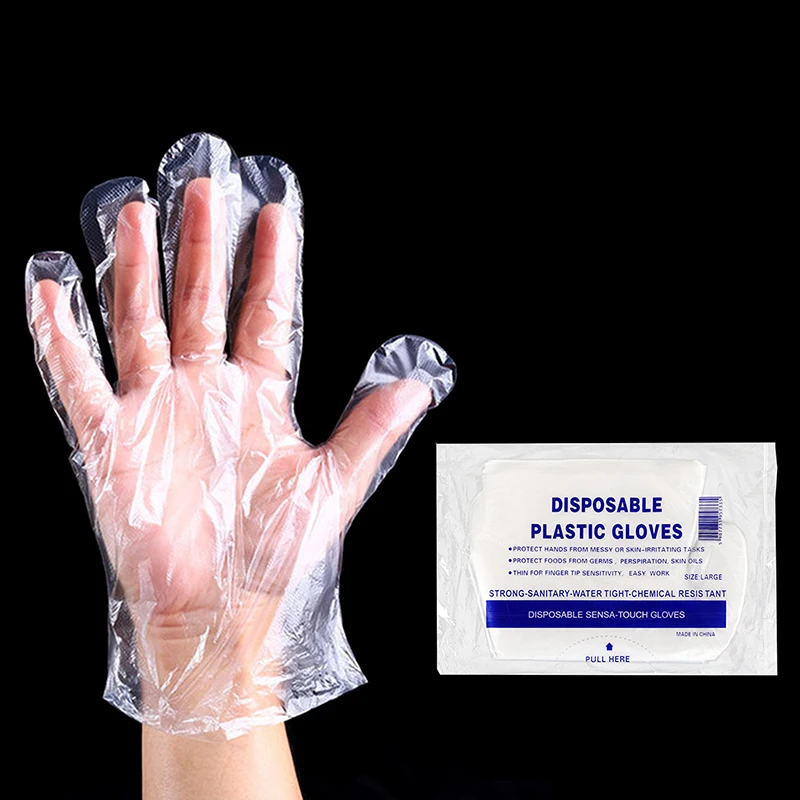 100PCS Kitchen Restaurant Fried Chicken BBQ Tableware Transparent Disposable Gloves Plastic Waterproof Gloves