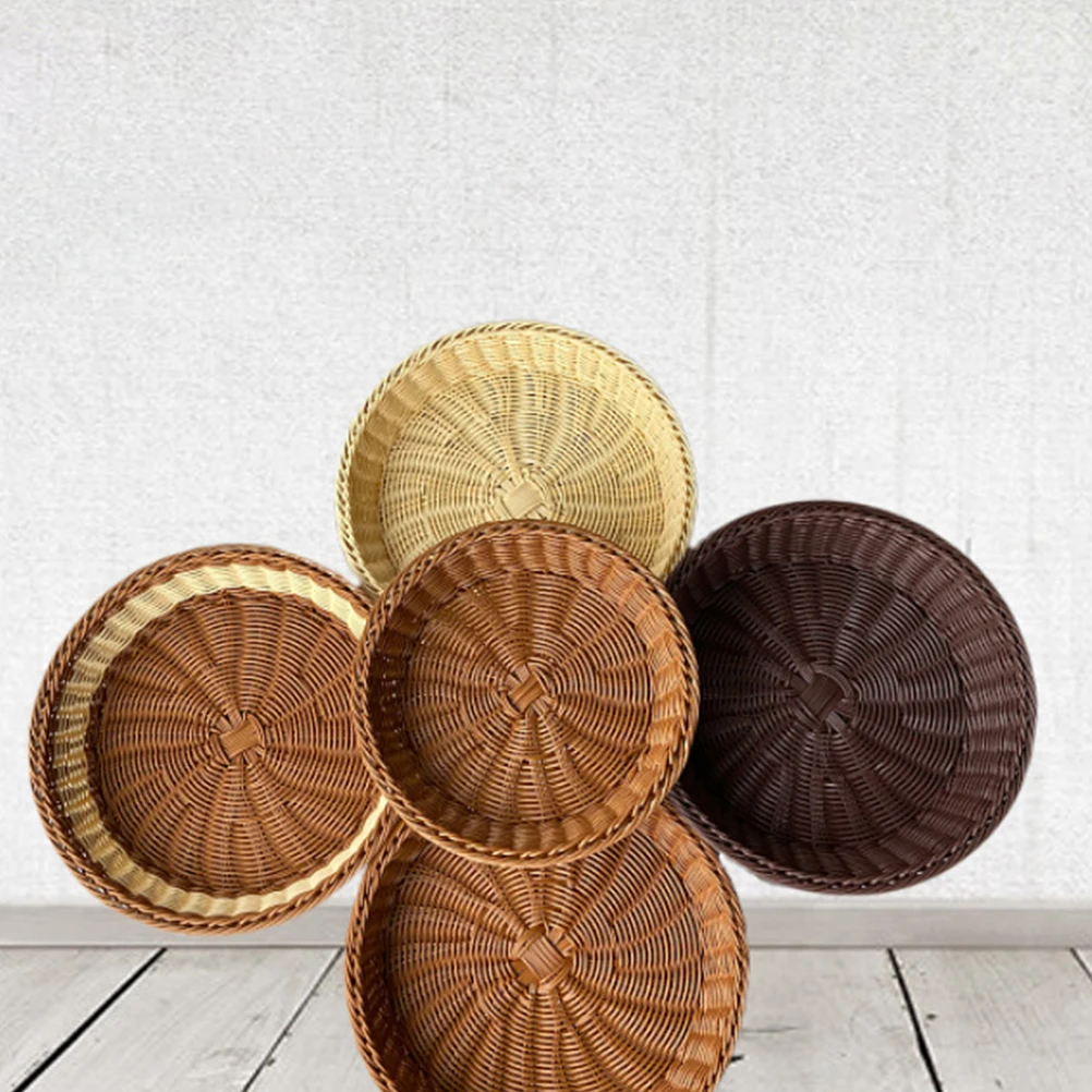 

Wicker Fruit Basket Display Storage Baskets Desktop Organizer Weave Brown Wooden Woven