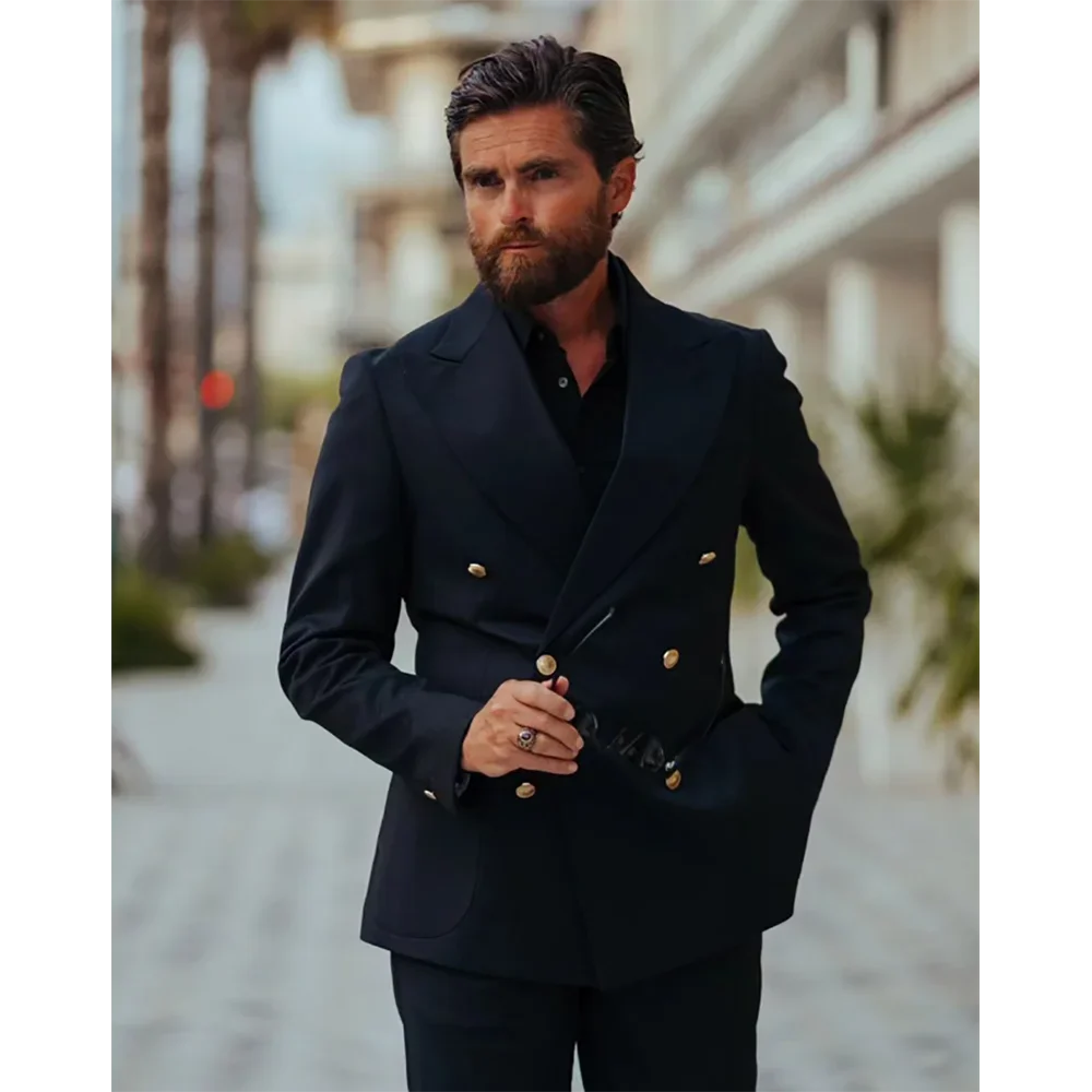 

Men's Two-piece Black Suit (Jacket+Pants) New High-quality and Handsome Double Breasted Casual Slim Male Clothing