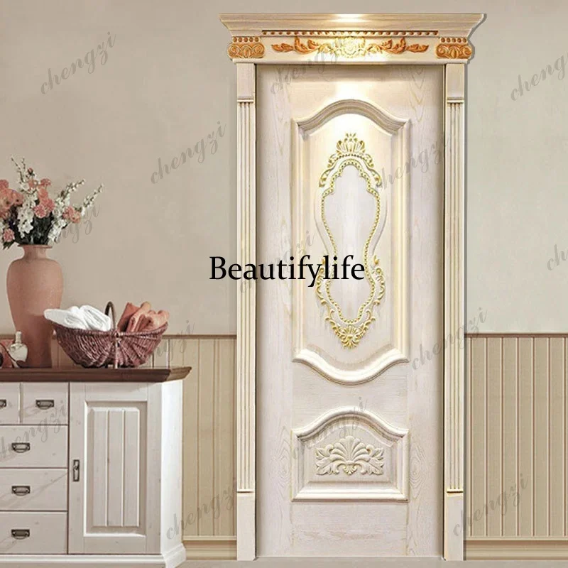 TTT  Customization Popular American Solid Oak Single Decorative Carved Pattern Door For Interior Door Design
