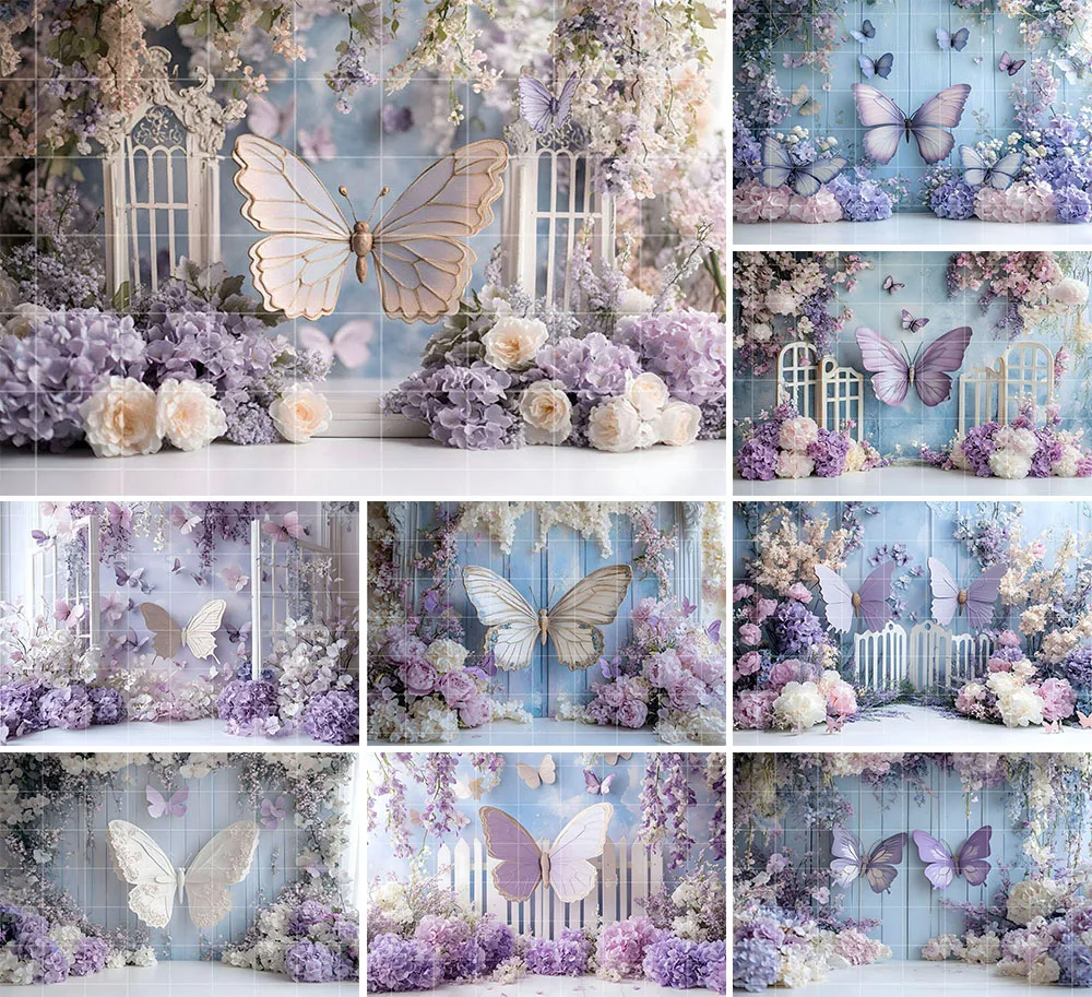 

Mehofond Photography Background Garden Wisteria Flowers Butterfly Kids Birthday Maternity Portrait Decor Backdrop Photo Studio