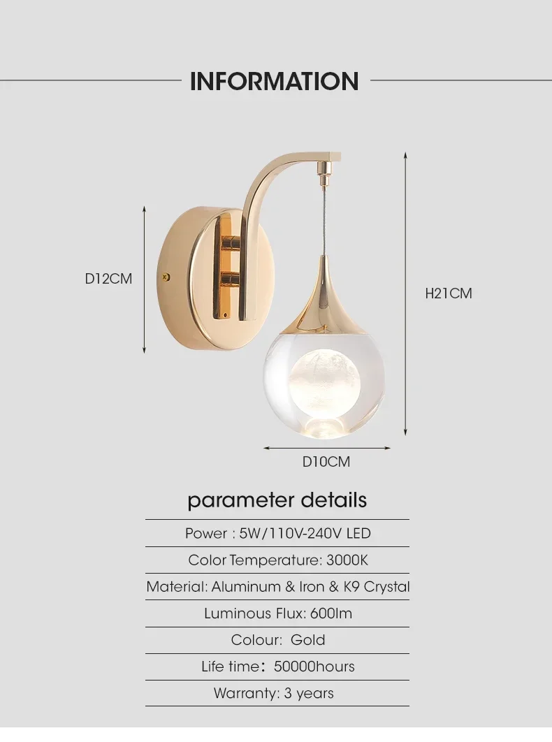 CEDRIC Modern Nordic Wall Lamps Simple Moon Sconce LED Decorative Parlour Bedside Light Fixtures