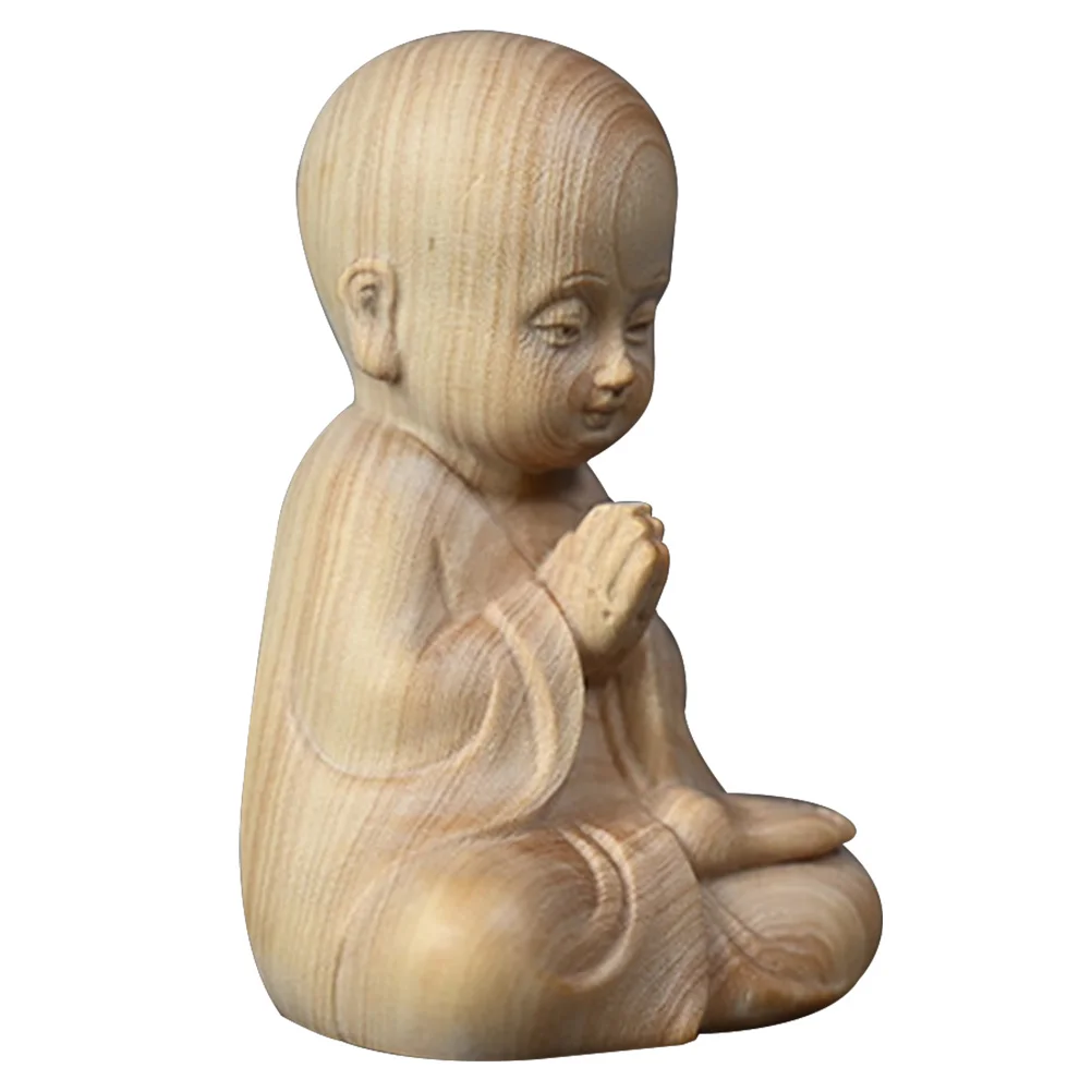 

Boxwood Mi Buddha Handle Ornament Small Statue Carved Desktop Decor Wood Tea Pet Figurine Home Office Elegant Detail Mini