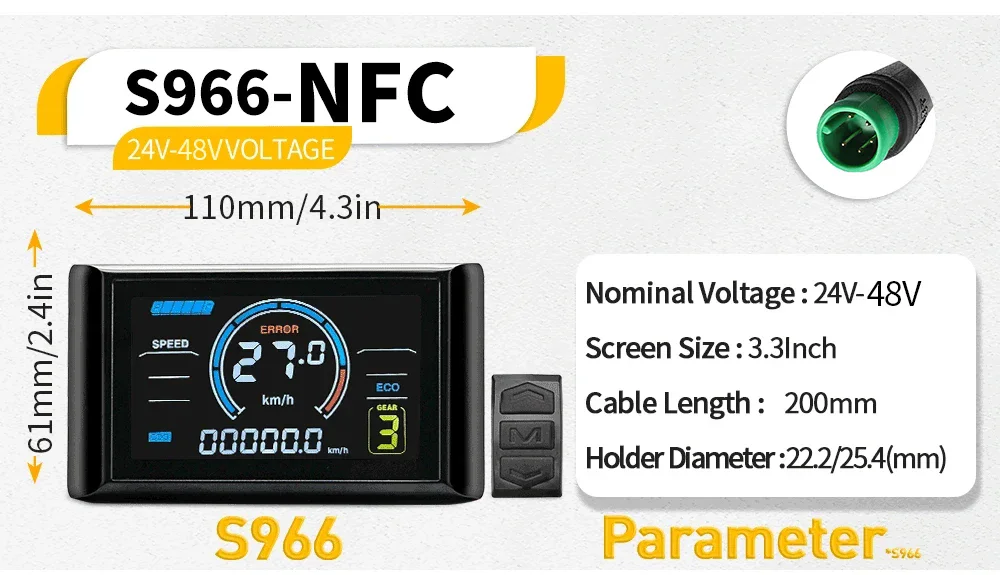 S966-NFC 3.3-Inch Color Screen Dimensions 110 x 61 mm