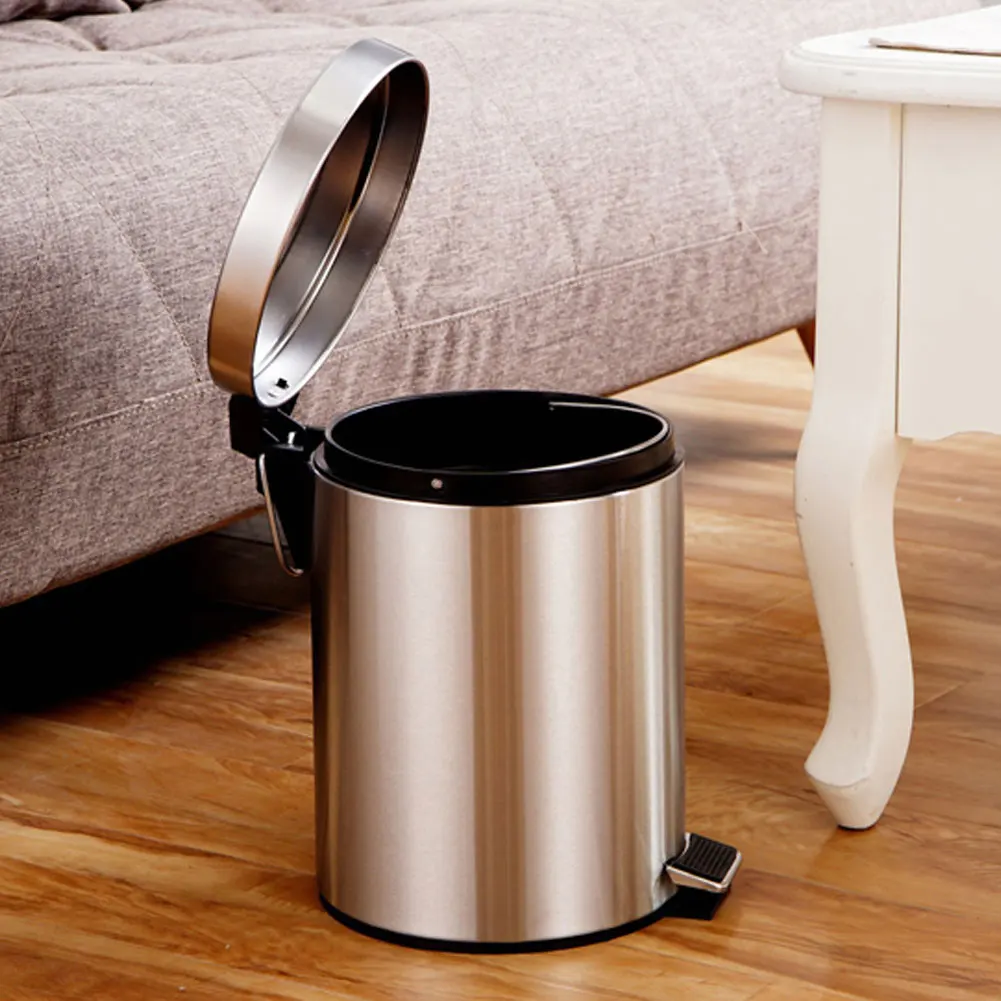 3L Household Stainless Steel Step Pedal Trash Can Dustbin Rubbish Garbage Bin Container Garbage Bin Pedal Trash Can Rubbish Bin