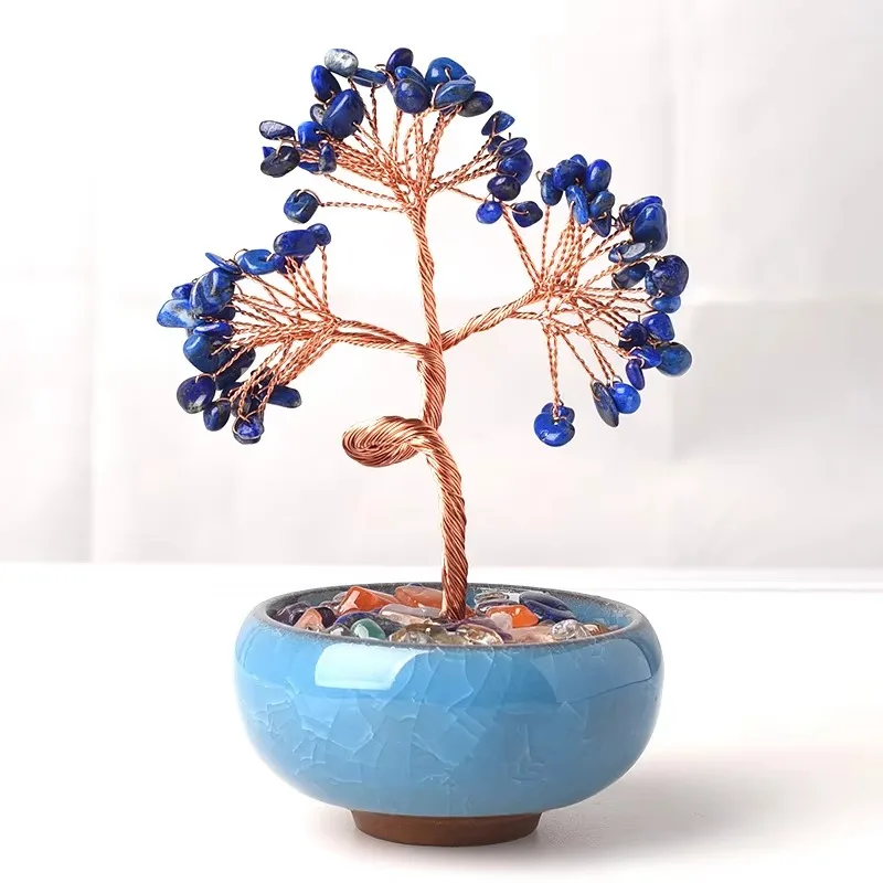 Natural Stone Crystal Money Tree Chakra Healing Stone Tree of Life Handmade Decorative Lucky Tree
