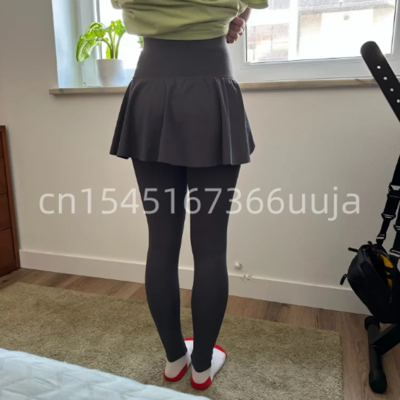 Women Fake Two Pieces Leggings Seamless Fitness Leggings High Waist with Pocket Elastic Slim Fashion Hip Liftting Yoga Pants