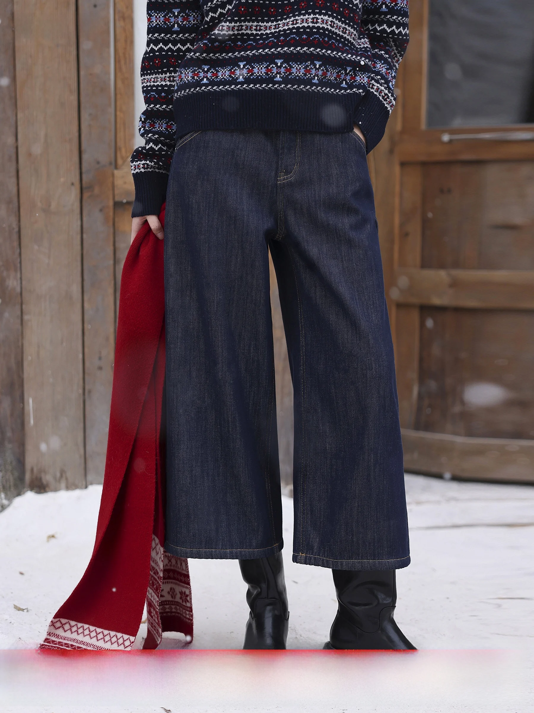 

Джинсы свободного кроя с эффектом похудения, утепленные флисом, темно-синие, с высокой талией, осенне-зимние, женские, повседневные, из смесового хлопка