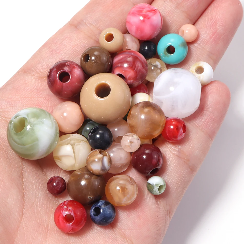 20-300pcs Imitation Stone Acrylic Beads Marble Pattern Round Loose Spacer Beads for Jewelry Making Bracelet Crafts Decoration