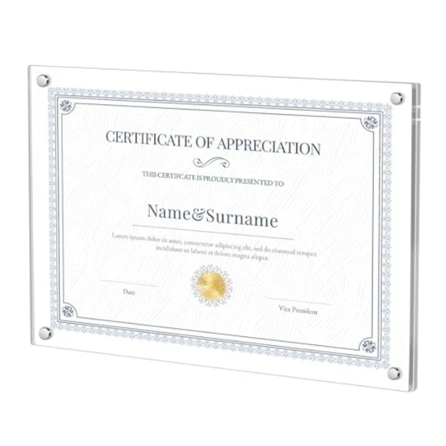 

Acrylic Wall Mount Picture Frame Self-adhesive, Clear No Drilling Magnetic Floating Frameless Photo Frames for Display Diploma