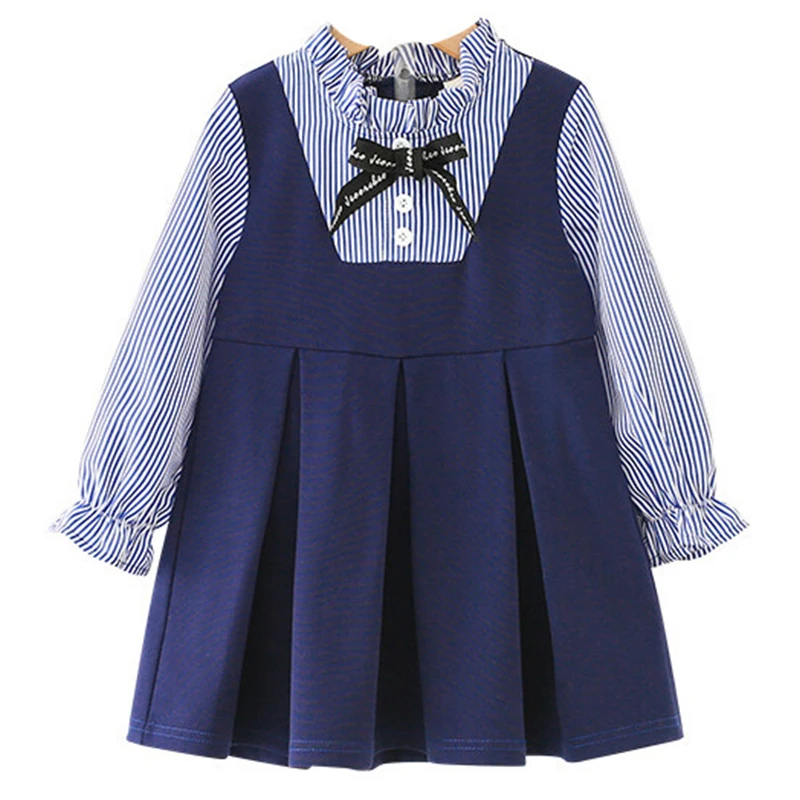 

Spring Autumn Kids Clothes Girls Boutique Outfits Korean Fashion Stripe Bow Long Sleeve Cotton Baby Dresses Toddler Dress BC1229