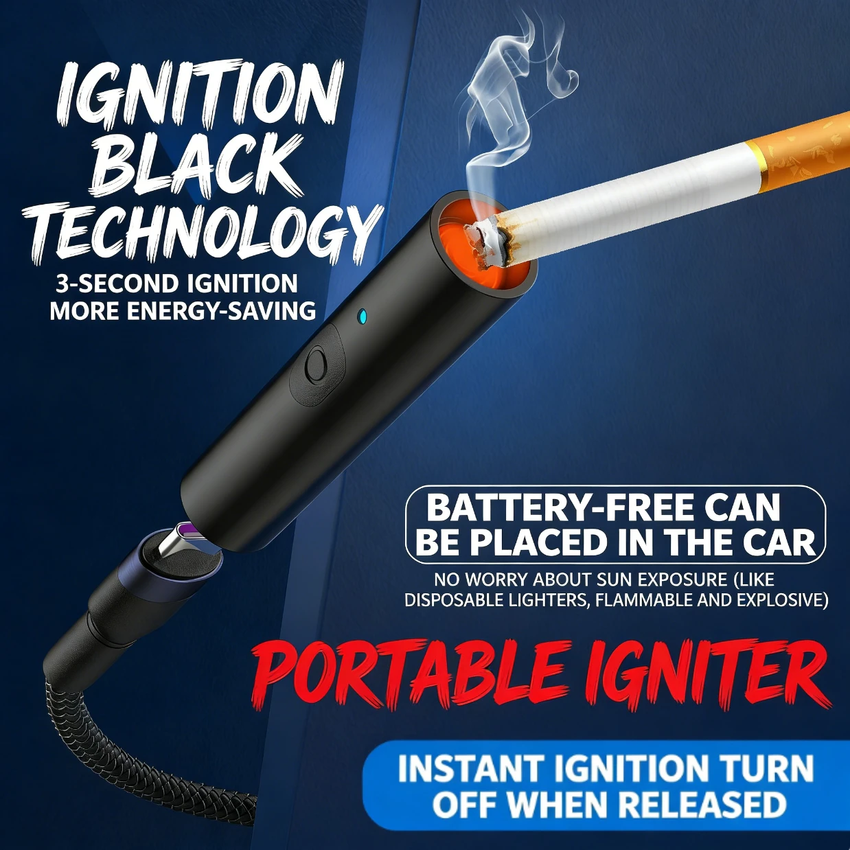 3-in-1 USB Charging Cable with Electric Lighter, Portable Car Windproof Coil Lighter, Explosion-Proof Multi-Function for Car