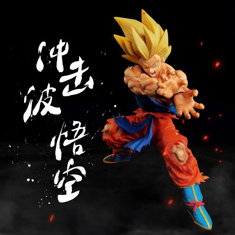 

Dragon Ball 20th Anniversary Super Saiyan Goku Kamehameha Battle Damaged Impact Wave Anime Figure Model Statue Collectible