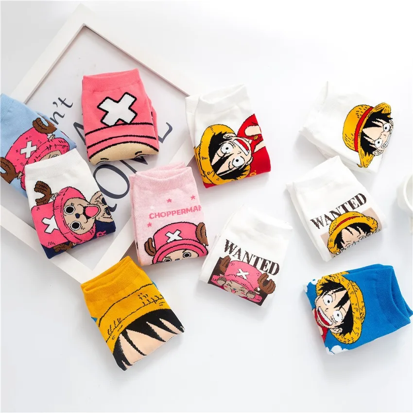 Hot Bandai ONE PIECE Men Boat Socks Luffy Chopper Anime Figure Cartoon Low Socks for Women Spring Summer 100% Cotton Socks