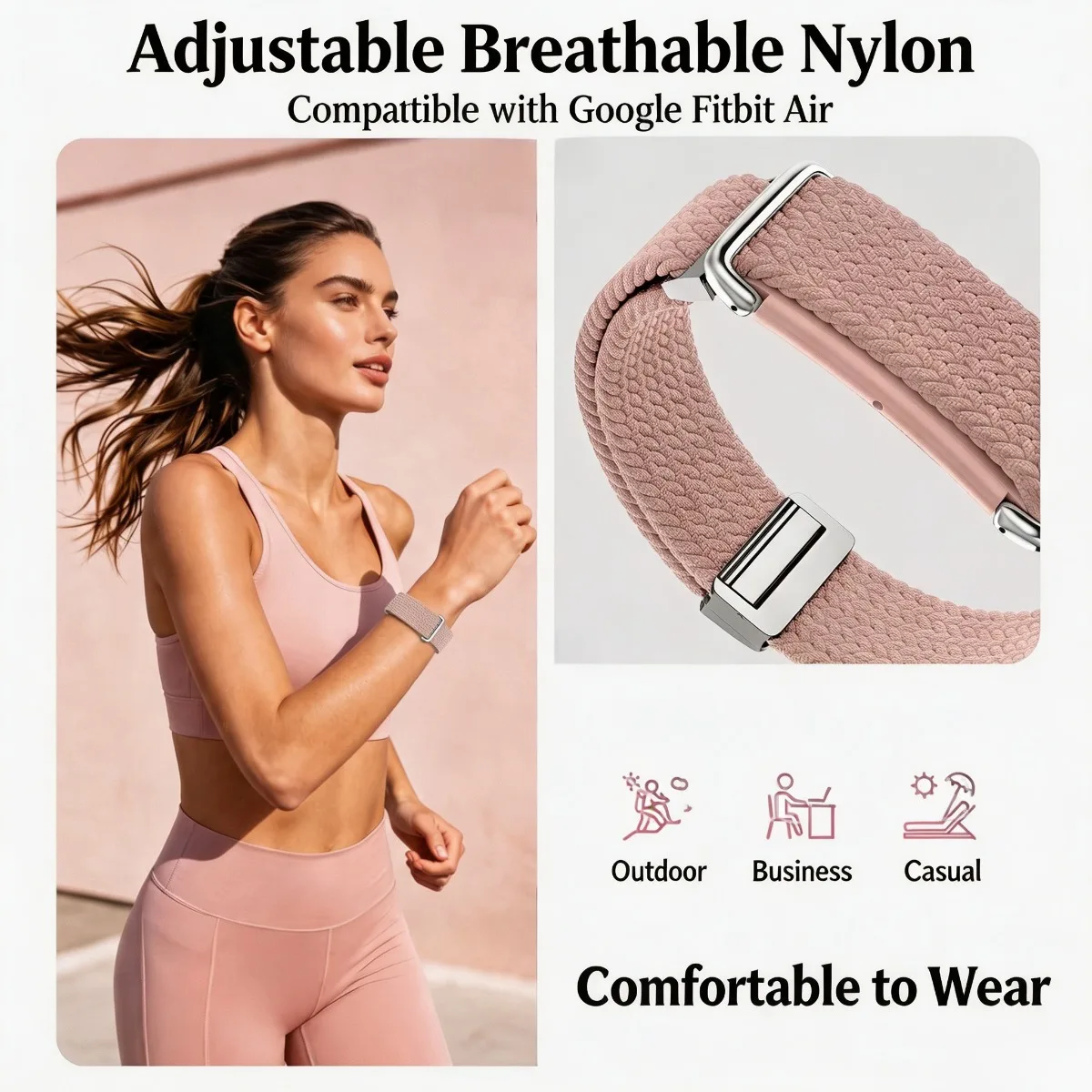 Nylon Magnetic Wristband & Armband for Google Fitbit Air Bicep Strap Breathable Lightweight Sports Fitness Tracker Wrist Band