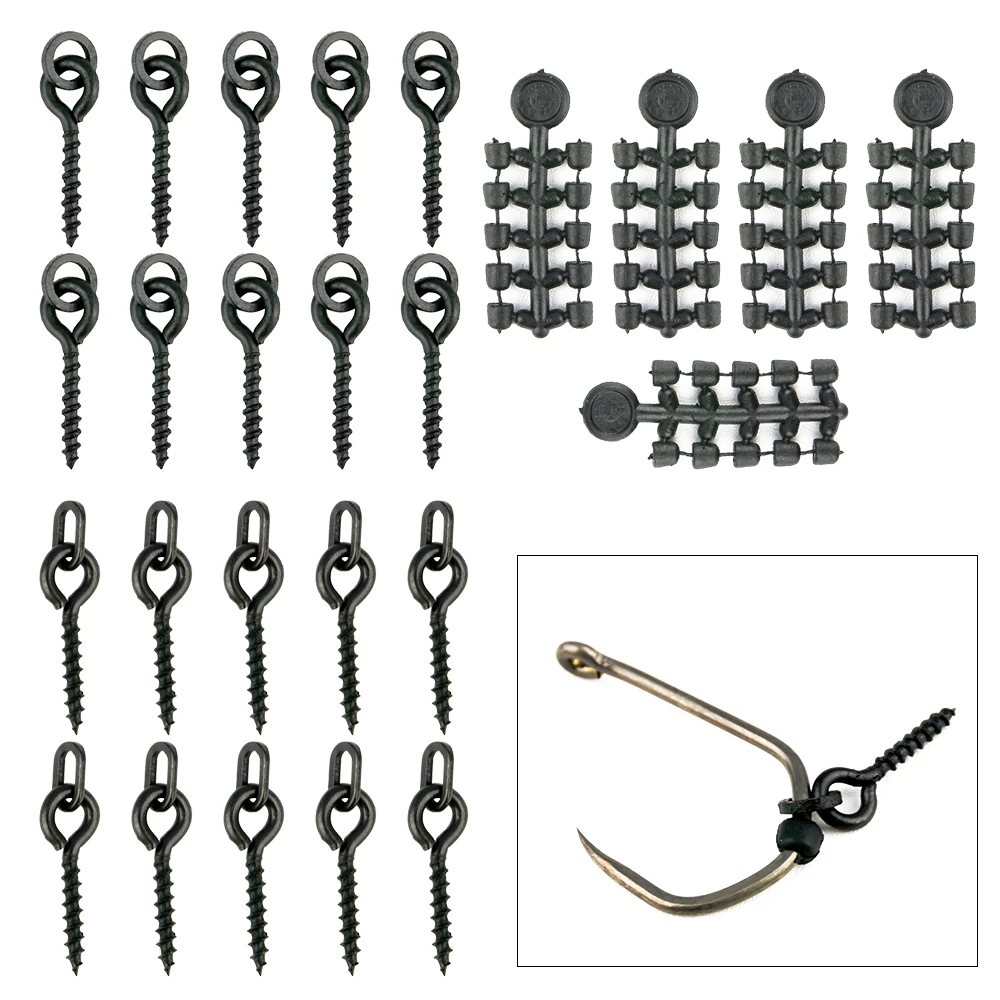 50pcs Rubber Beads for Carp Fish Hook Carp Fishing Accessories Fish hook Stoper 20pcs Fishing Boilie Screw Chod Rigs