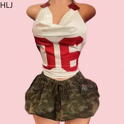 HLJ Y2k Sexy 2 Piece Sets Women Outfit Mesh Halter Bandage Backless Crop Tops and Camouflage Skirt Suits Female Streetwear New